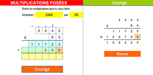 Multiplication posée à 1 ou 2 chiffres